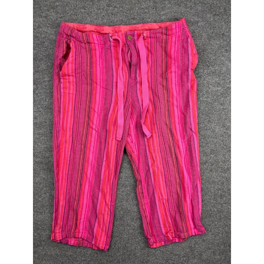 Sundance Capri Pants Women's PXL Pink Stripe Button Zip Drawstring Pockets Crop